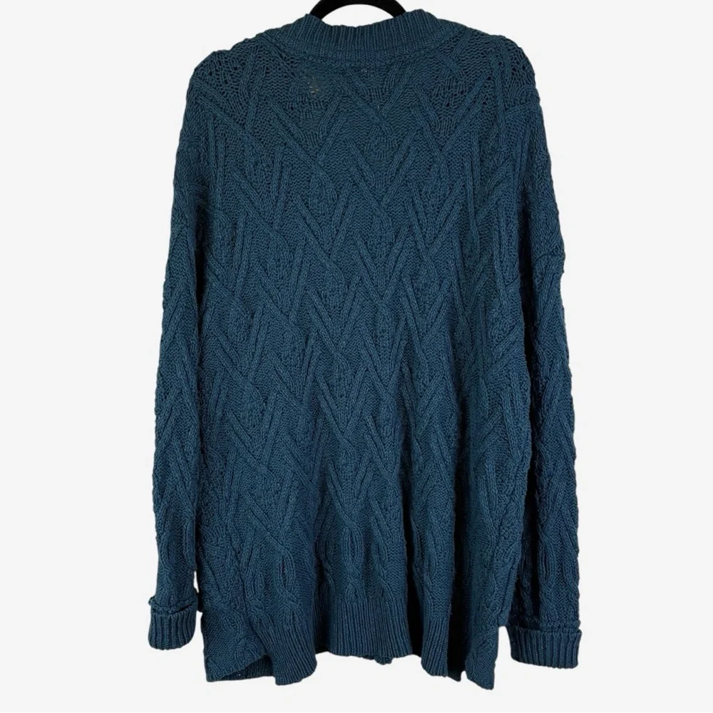 Free People Montana Cable Knit Cardigan Varsity Blue Oversized Size M NEW - Picture 9 of 16